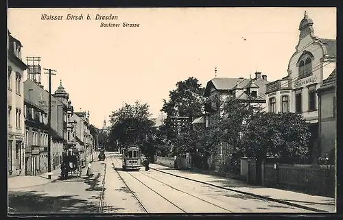 AK Dresden-Weisser Hirsch, Bautzner Strasse mit Strassenbahn