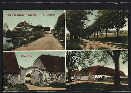 AK Neukirch, Niederhof mit Haupteinfahrt, Hinter-Tor und Lindenallee