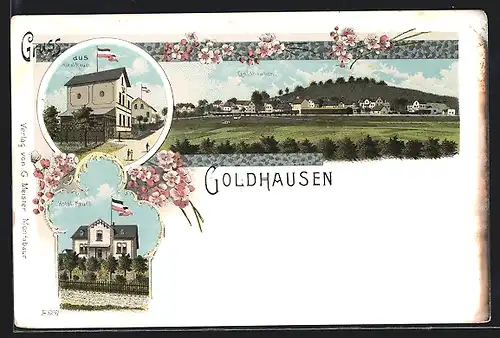 Lithographie Goldhausen /Ruppach, Hotel Meudt, Ortsansicht