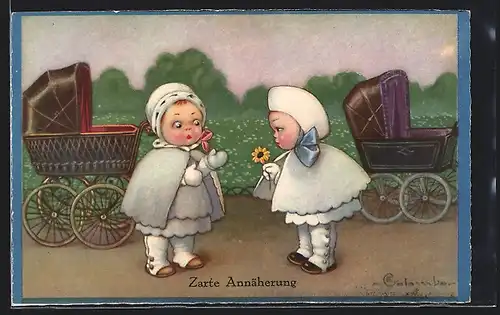 Künstler-AK E. Colombo: Kinder mit Puppenwagen