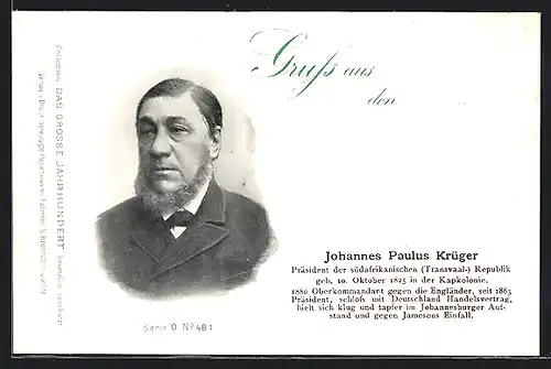 AK Porträt Präsident Johannes Paulus Krüger, Burenkrieg