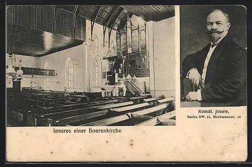 AK Berlin, Inneres einer Boerenkirche, Hedemannstr. 15, Komdt. Jooste, Burenkrieg