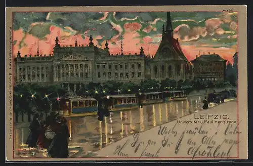 Künstler-AK Raffaele Carloforti: Leipzig, Universität und Paulinerkirche am Abend