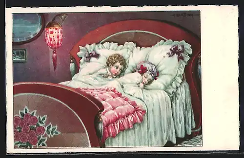 Künstler-AK A. Bertiglia: Pärchen liegt im Bett