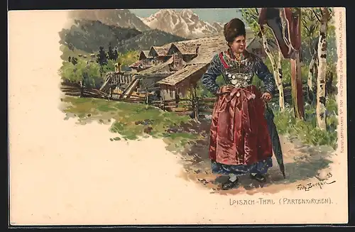 Künstler-AK Fritz Bergen: Loisach-Thal /Partenkirchen, Frau in bayerischer Tracht