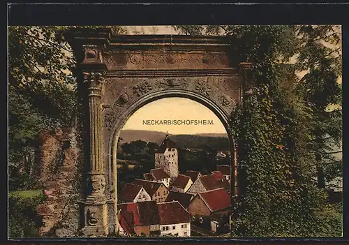 AK Neckarbischofsheim, Ortsansicht durch Torbogen