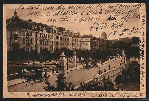 AK Bayreuth, Ludwigsbrücke mit Leopoldplatz und Pferdefuhrwerk