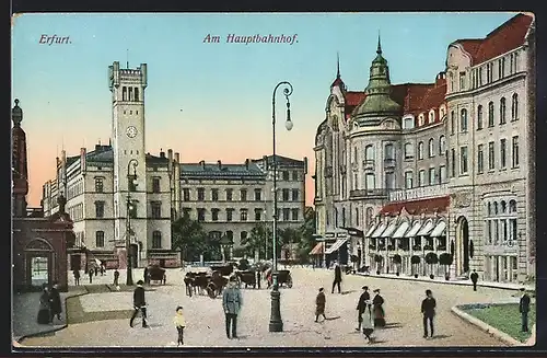 AK Erfurt, Hauptbahnhof mit Vorplatz und Hotel