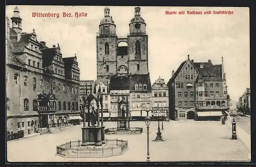 AK Wittenberg, Markt mit Rathaus und Stadtkirche