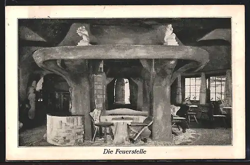 AK Bad Harzburg /Harz, Innenansicht Cafe Winuwuk mit Feuerstelle