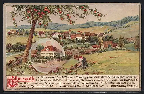 AK Elbersroth, Ortsansicht mit Frau auf dem Feld