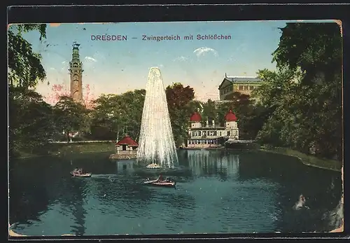 AK Dresden, Zwingerteich mit Schlösschen