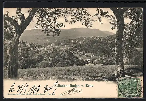 AK Baden-Baden, Ortsansicht mit Bergen v. Echo