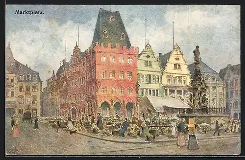 AK Trier, Marktplatz mit dem rotem Haus