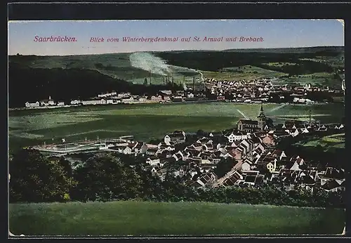 AK Saarbrücken, Blick vom Winterdenkmal auf St. Arnual und Brebach