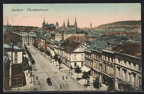 AK Aachen, Theaterstrasse aus der Vogelschau