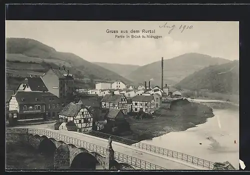 AK Brück b. Nideggen, Flusspartie mit Fachwerkhäusern