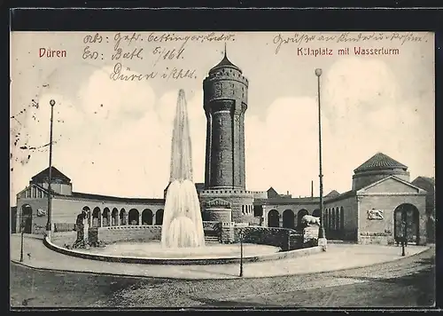 AK Düren, Kölnplatz mit Wasserturm
