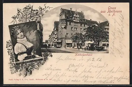 AK Heilbronn, Käthchenhaus, mit Mädchen und Weinreben