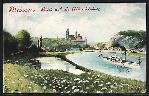 Künstler-AK Meissen, Blick auf die Albrechtsburg