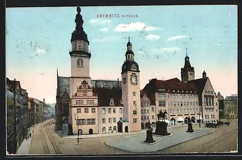 AK Chemnitz, Rathaus mit Denkmal