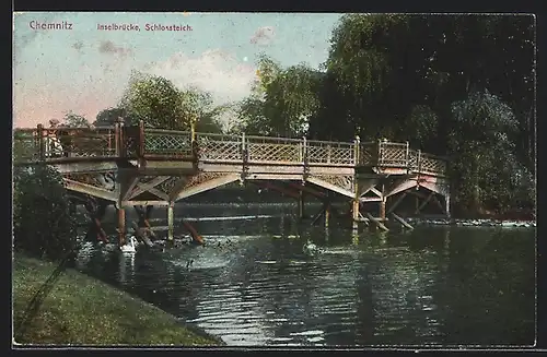 AK Chemnitz, Schlossteich mit Inselbrücke