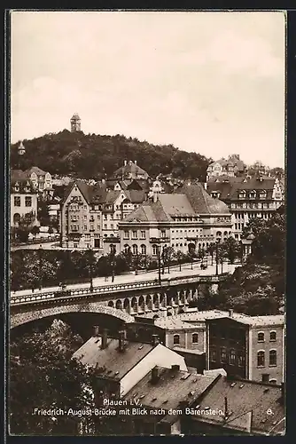 AK Plauen i. V., Friedrich-August-Brücke mit Blick nach dem Bärenstein