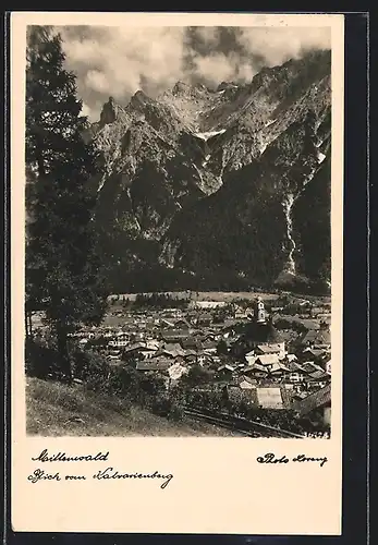AK Mittenwald, Blick vom Kalvarienberg auf den Ort