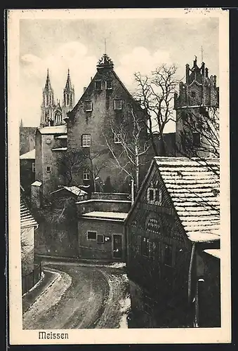 AK Meissen, Strassenpartie im Winter