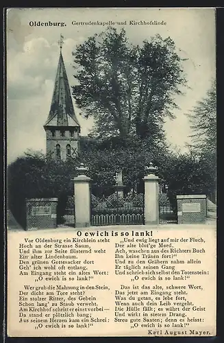 AK Oldenburg, Gertrudenkapelle und Kirchhofslinde mit Gedicht