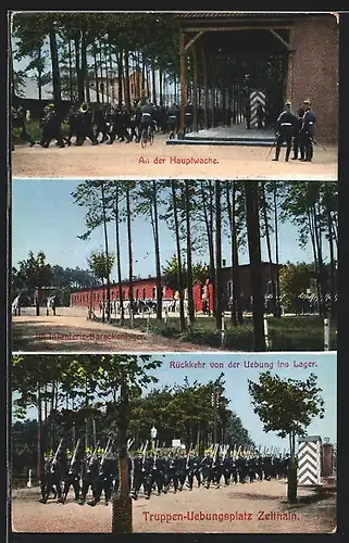 AK Zeithain, Truppenübungsplatz, An der Hauptwache, Infanterie-Barackenlager, Rückkehr von der Übung ins Lager