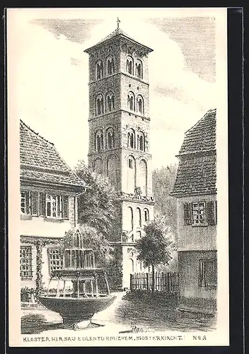 Künstler-AK Hirsau, Eulenturm, ehemaliger Klosterkirchturm mit Springbrunnen