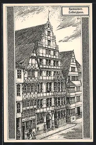 Künstler-AK Hannover, Leibnizhaus mit sichtbarem Fachwerk