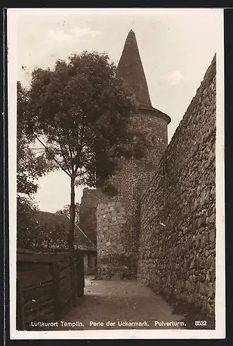 AK Templin, Pulverturm mit Baum