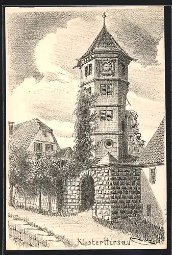 Künstler-AK Hirsau, Klosterturm mit Pforte