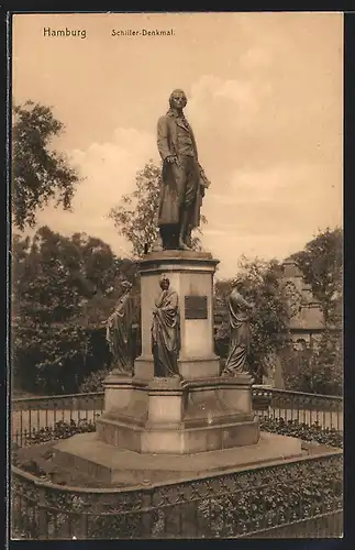 AK Hamburg, Schiller-Denkmal in Parkanlage