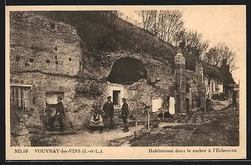 AK Vouvray-les-Vins, Habitations dans le rocher à l`Echenau, Höhlenwohnungen