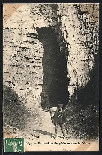 AK Dieppe, Habitations de pêcheurs dans la falaise, Höhlenwohnung