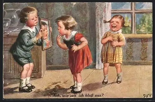 Künstler-AK Wally Fialkowska: Ach, wie seh ich bloss aus?