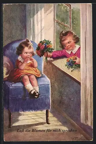 Künstler-AK Wally Fialkowska: Lass` die Blumen für mich sprechen
