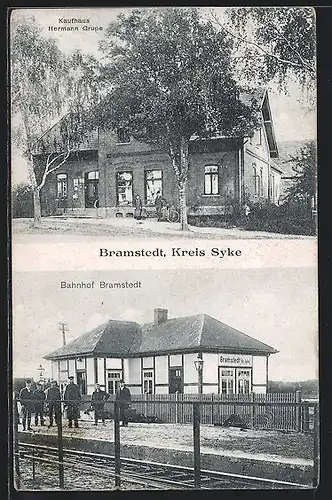 AK Bramstedt /Kreis Syke, Bahnhof, Kaufhaus Hermann Grupe