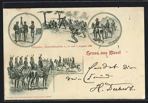 AK Basel, Eidgenöss. Unteroffiziersfest 1899, Infanterie, Kavallerie