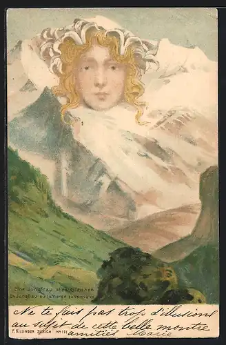 Lithographie Killinger Nr. 111: Eine Jungfrau ohne Gleichen, Berg mit Gesicht / Berggesichter
