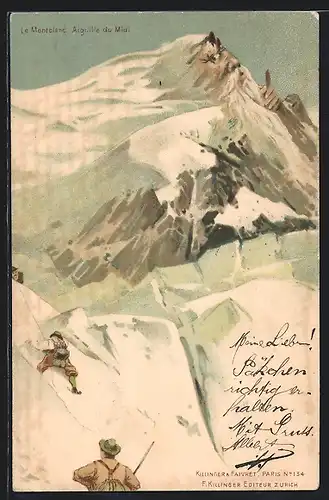Lithographie Le Montblanc - Aiguille du Midi, Killinger Nr. 134, Berg mit Gesicht / Berggesichter