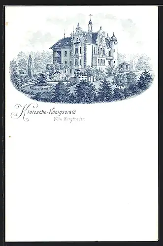 Lithographie Dresden-Klotzsche, Villa Bergfrieden mit Park