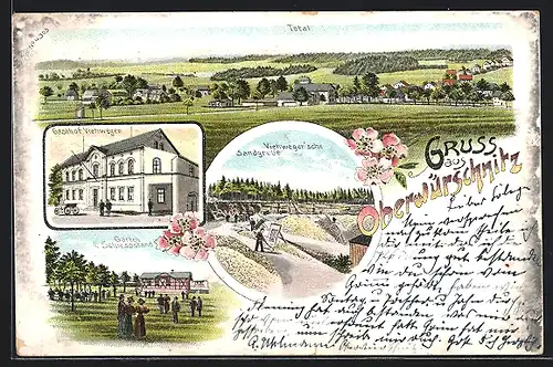 Lithographie Oberwürschnitz, Gasthof Viehweger, Viehwegersche Sandgrube