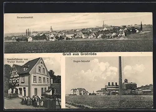 AK Grossröda, Geschäftshaus von Walter Heinke, Eugen-Schacht, Gesamtansicht, Kohle-Bergbau