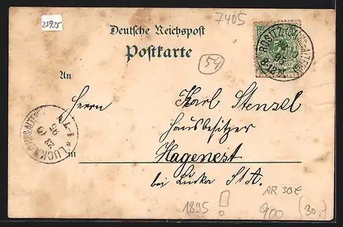 Vorläufer-Lithographie Rositz, 1895, Gasthof, Zucker-Raffinerie, Rositzer Braunkohlenwerke