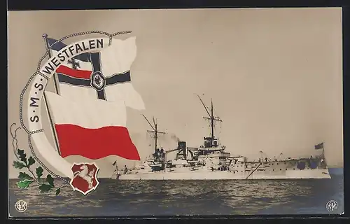 AK Kriegsschiff S. M. S. Westfalen auf dem Meer