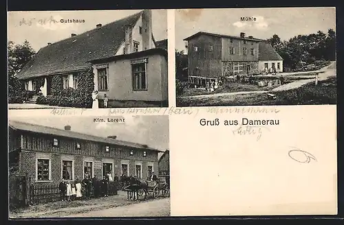 AK Damerau, Blick auf Gutshaus und Mühle
